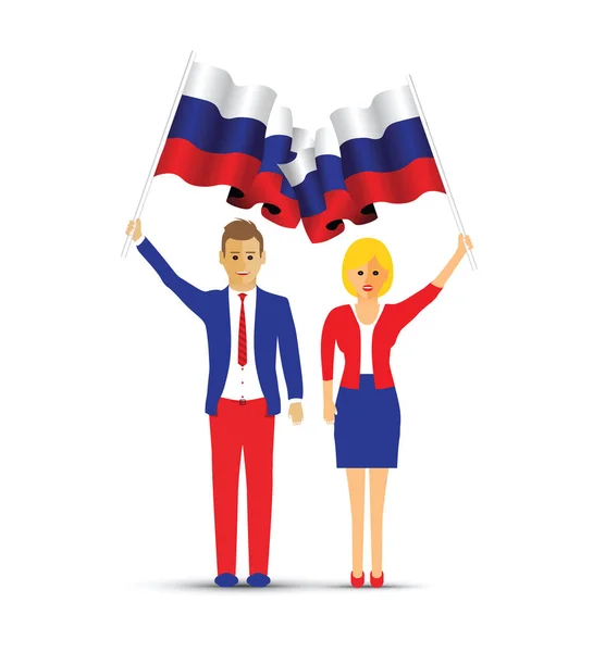 Russia Flag Waving Man Woman — Stock Vector