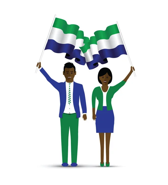 Sierra Leone Bandeira Acenando Homem Mulher — Vetor de Stock