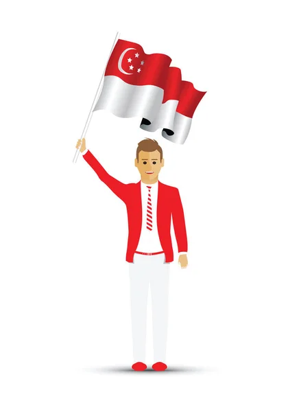 Singapore Flag Vinkar Manen — Stock vektor