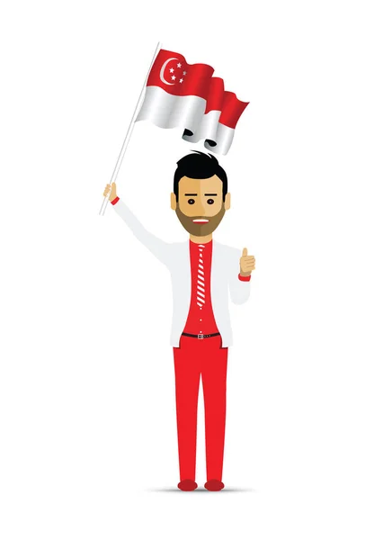 シンガポールの旗を振って男 — ストックベクタ