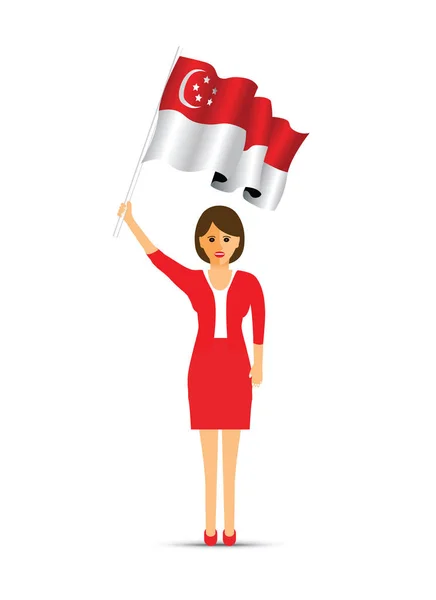 Bandera Singapur Ondeando Mujer — Vector de stock