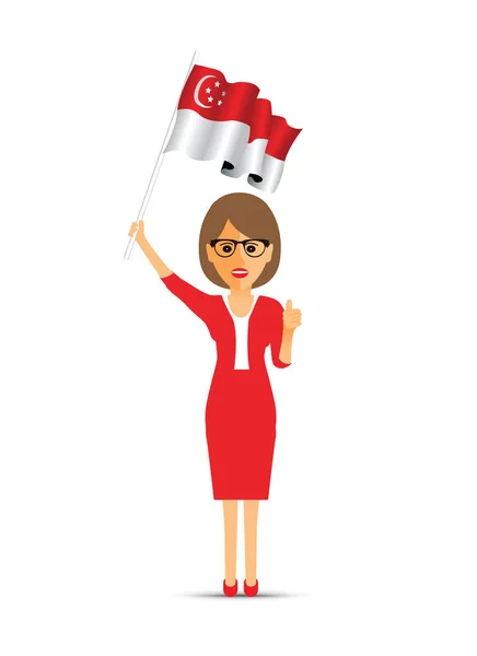 シンガポールの旗を振って女性 — ストックベクタ