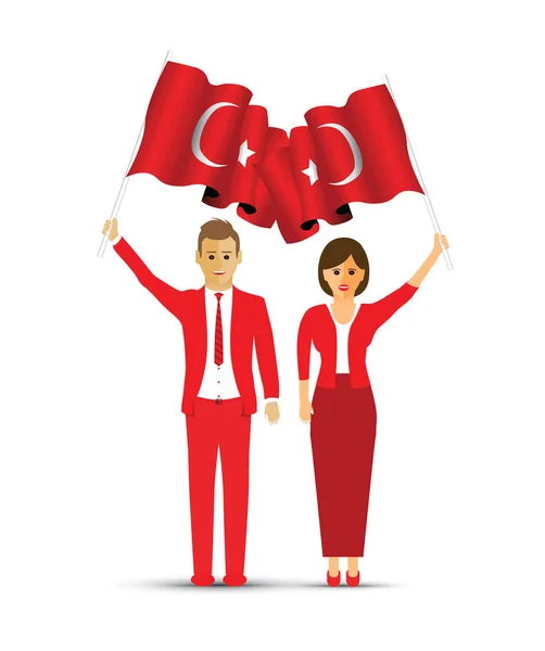 Turkey Flag Waving Man Woman — Stock Vector