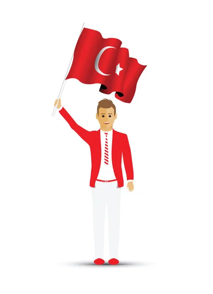 Turkey Flag Waving Man — Stock Vector