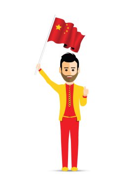 Çin bayrağı sallayarak adam 