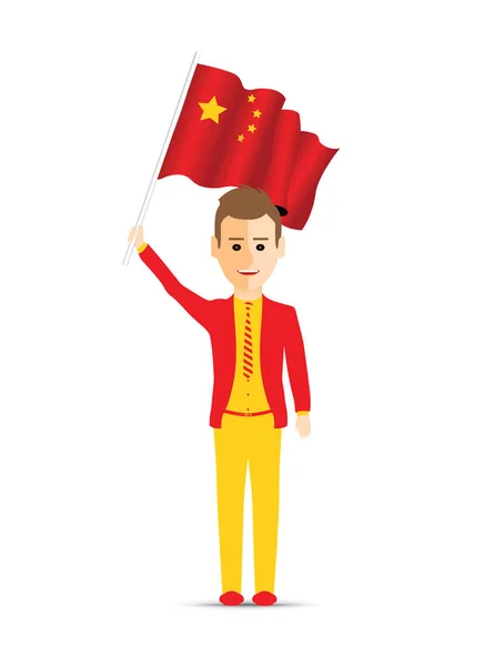 Çin Bayrağı Sallayarak Adam — Stok Vektör