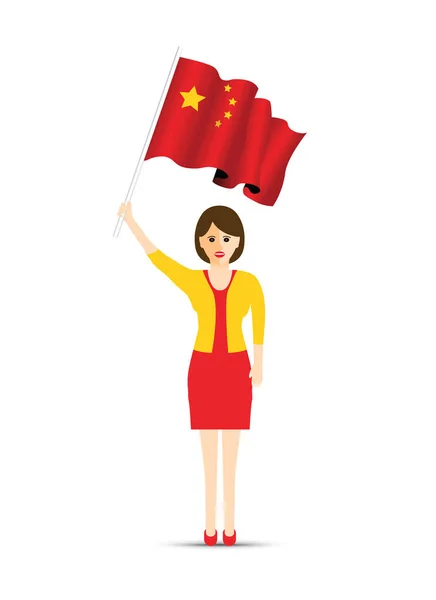 Cina Bandiera Sventola Donna — Vettoriale Stock