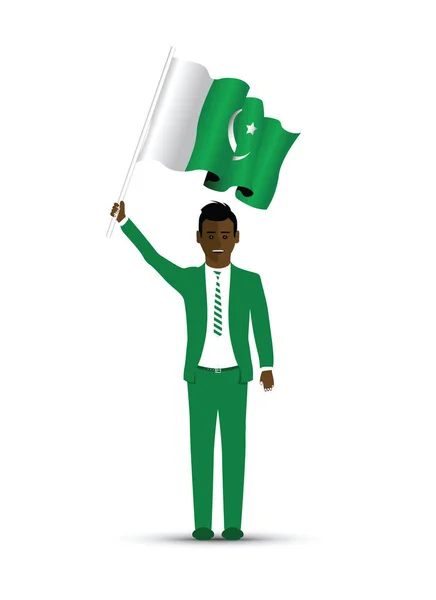Pákistán Vlajkou Mávající Muž — Stockový vektor