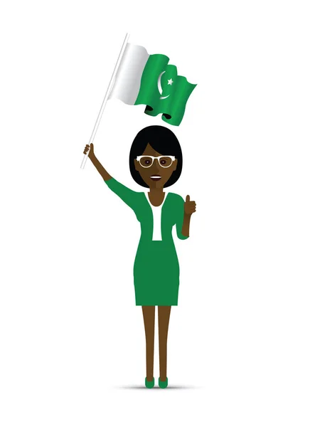 Bandera Pakistán Ondeando Mujer — Vector de stock