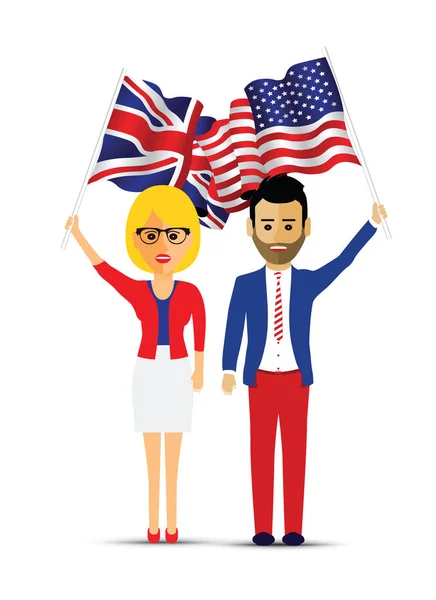 Usa Bandera Del Reino Unido Ondeando Personas — Archivo Imágenes Vectoriales