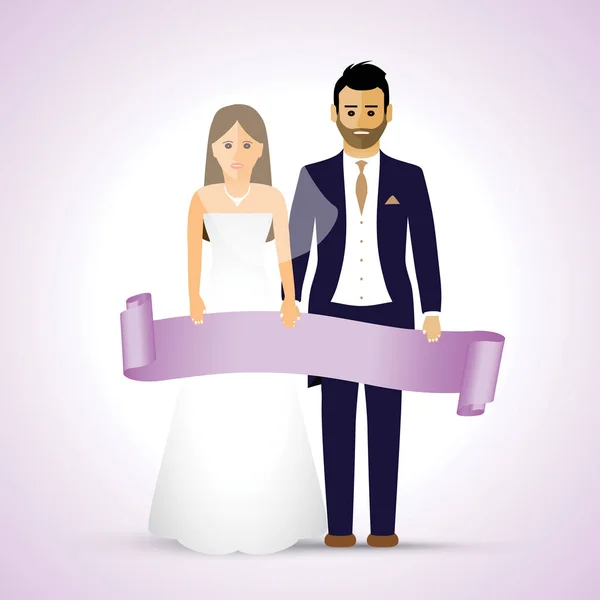 Bir Afiş Tutarak Düğün Çifti — Stok Vektör