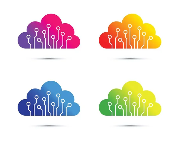 Bunte Abstrakte Cloud Computer Chip Icon Set — Stockvektor