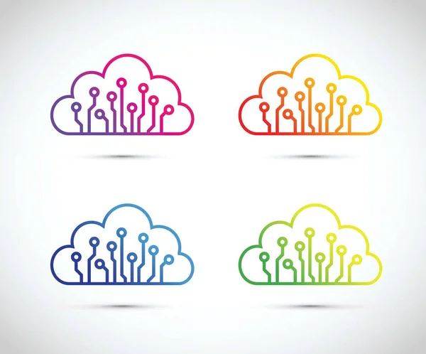 Colourful Abstract Cloud Computer Chip Icon Set — Stock Vector