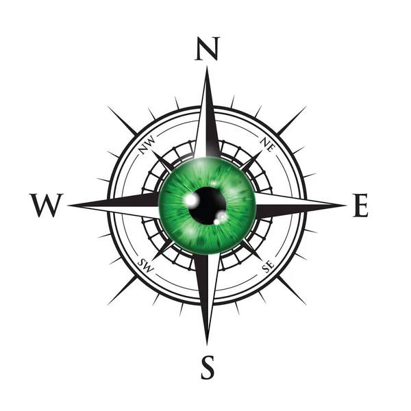 コンパスの緑のリアルな眼球 — ストックベクタ