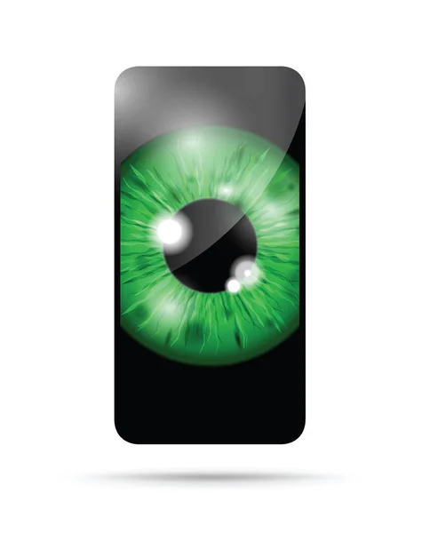 Globo Ocular Verde Realista Telefone Celular — Vetor de Stock