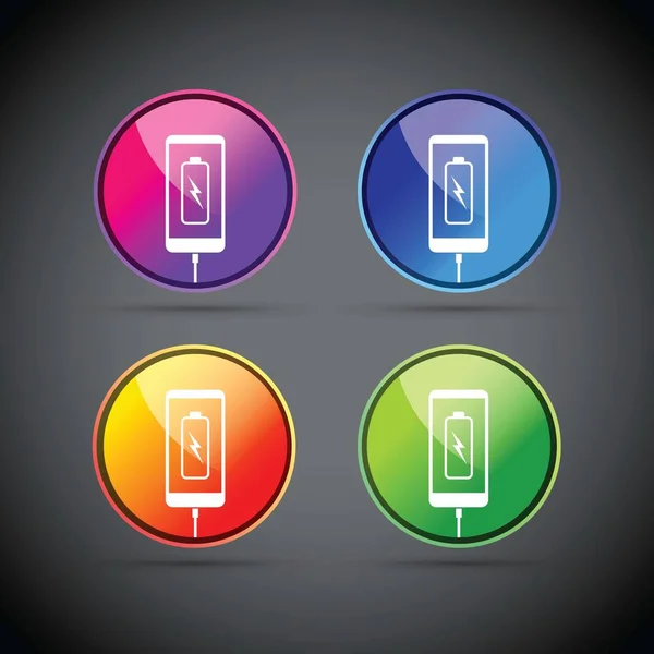 Celular Teléfono Móvil Carga Batería Iconos Colores — Vector de stock