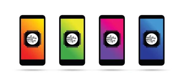 Celular Teléfono Móvil Carga Batería Iconos Colores — Archivo Imágenes Vectoriales