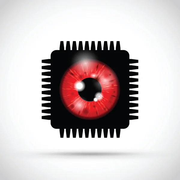 Globo Ocular Vermelho Realista Microchip — Vetor de Stock