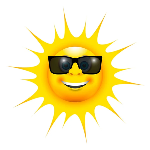 Eine glücklich lächelnde Sonne mit Sonnenbrille — Stockvektor