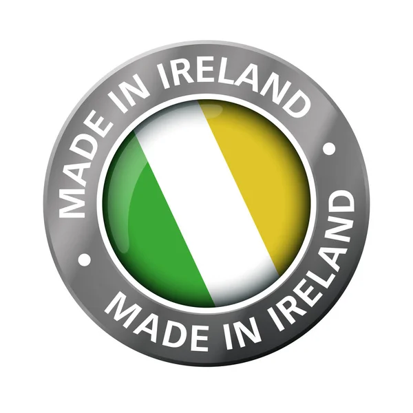 Hecho en la bandera de Irlanda icono de metal — Archivo Imágenes Vectoriales