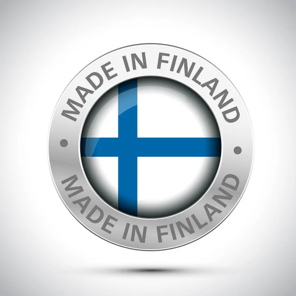 Κατασκευασμένο στη φινλανδική σημαία μέταλλο εικονίδιο — Διανυσματικό Αρχείο