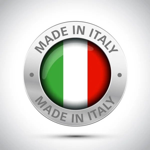 Tillverkad i Italien flagga metall ikon — Stock vektor