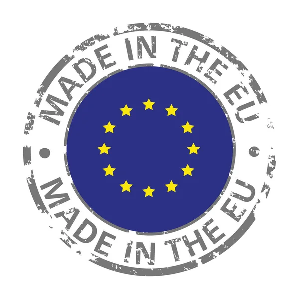 Hecho en icono grunge bandera de la Unión Europea — Vector de stock
