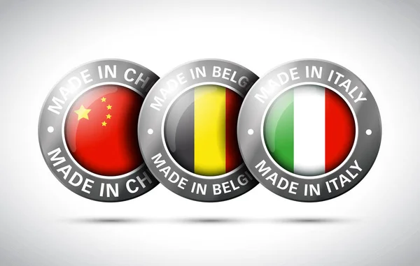 Chiny Belgia flaga metal ikona zestaw — Wektor stockowy