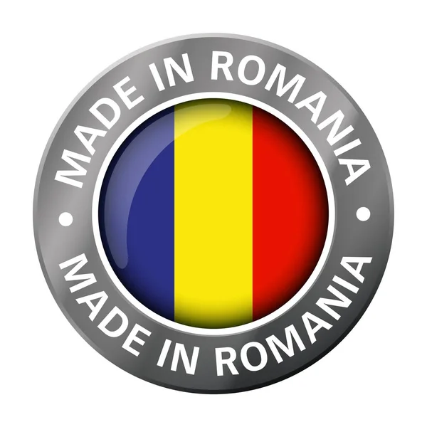 Hecho en icono de metal bandera romania — Archivo Imágenes Vectoriales