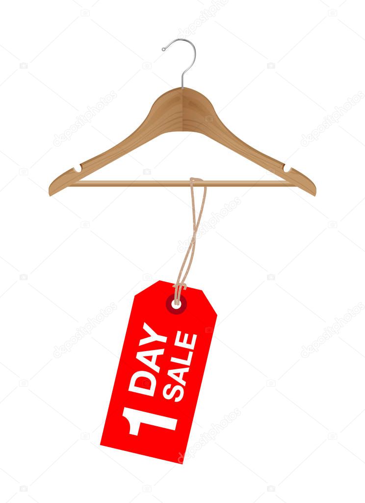 One day sale sign on a wooden hanger