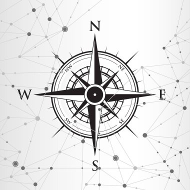 Geometrik bağlantı arka planı üzerinde pusula