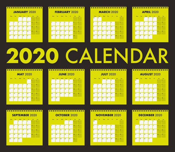 Календар 2020 року з дротяним зв'язком — стоковий вектор