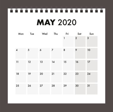 Tel bantlı Mayıs 2020 takvimi