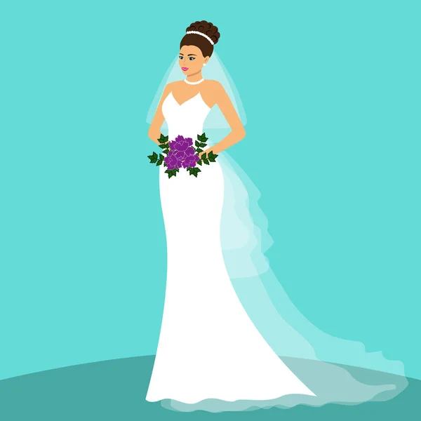 Mariée. Carte de mariage avec la mariée sur un fond bleu . — Image vectorielle