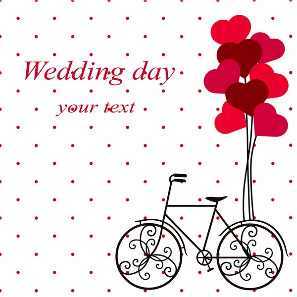 Tarjeta de boda con una bicicleta decorativa . — Vector de stock