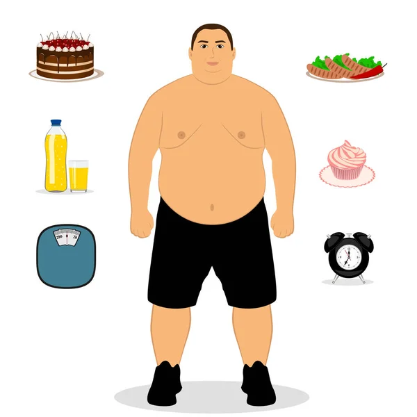 Fat Man Unhealthy Lifestyle Wrong Mode Day Unhealthy Food Man — Stock Vector