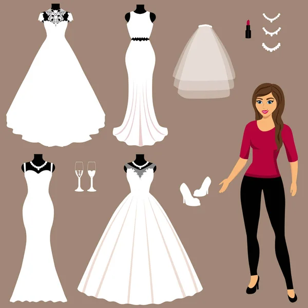 Ensemble Robes Mariée Choix Des Vêtements Pour Mariée Icônes Robes — Image vectorielle
