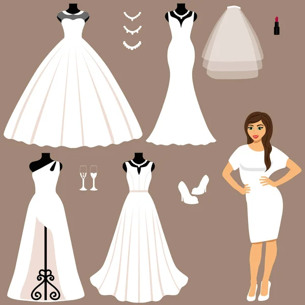 Eine Reihe Von Brautkleidern Die Wahl Kleidung Für Die Braut — Stockvektor
