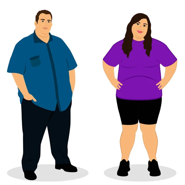 Fat woman. Fat man. Thick couple. — Stock Vector