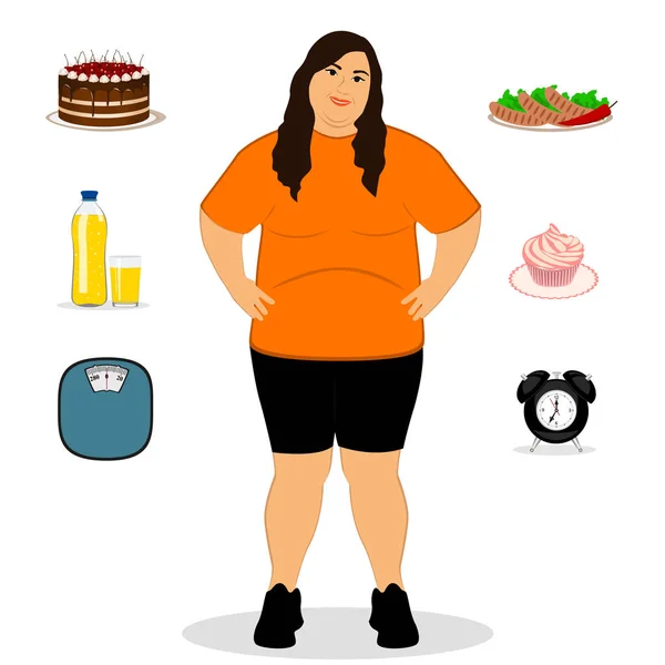 Fat woman. Unhealthy Lifestyle. — Stock Vector
