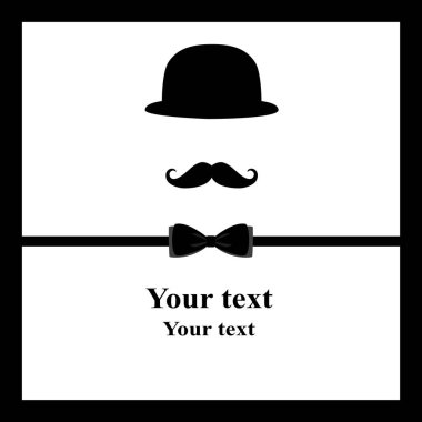 Siyah papyon ve bıyık kart. Kartpostal smokin.