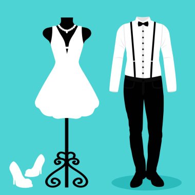 Gelin ve damat elbiseleri ile düğün kartı. Se düğün