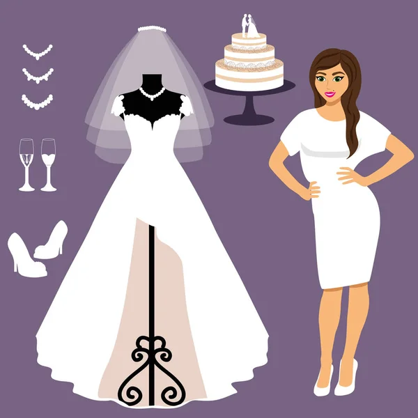 Ένα σύνολο του γάμου φορέματα. Η επιλογή. Ρούχα για τη νύφη. — Διανυσματικό Αρχείο