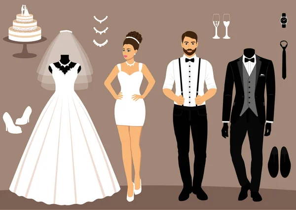 Un juego de ropa de boda. La elección. Ropa para la novia y — Vector de stock