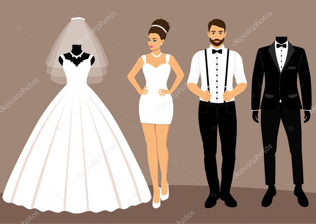 A set of wedding clothes. The choice. Clothes for the bride and 