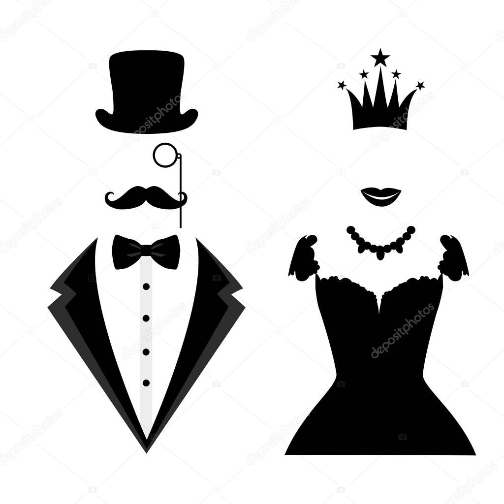Gentleman and lady icon isolated on white background.