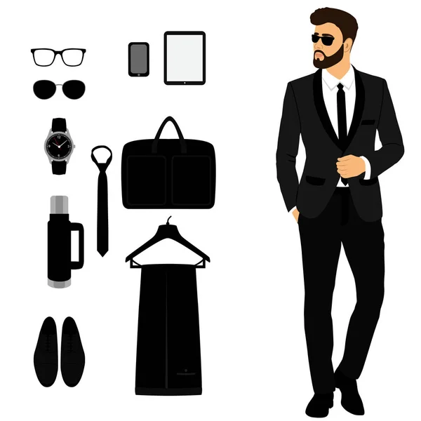 Esmoquin para hombre. Accesorios para hombre. Boda para hombre. Caballero. . — Vector de stock