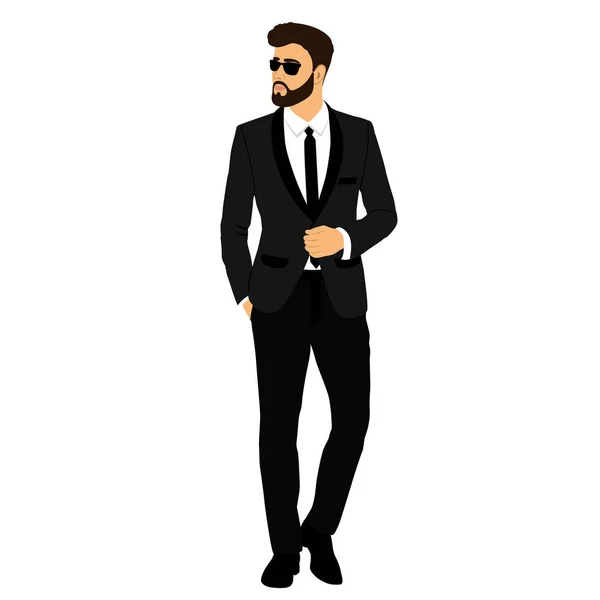 El novio. Caballeros. Empresario. Ropa. Boda mens traje esmoquin — Vector de stock