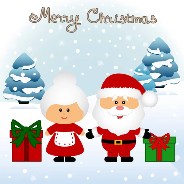 Christmas card. Funny postcard with Mrs. Santa Claus and Santa C — Stock Vector