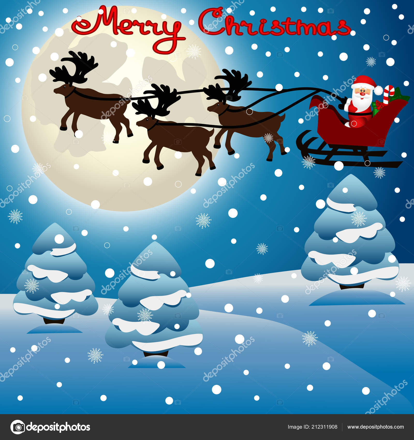 Christmas card Funny postcard with Christmas reindeers and Santa Vector Illustration — Wektor od pyshustik ail